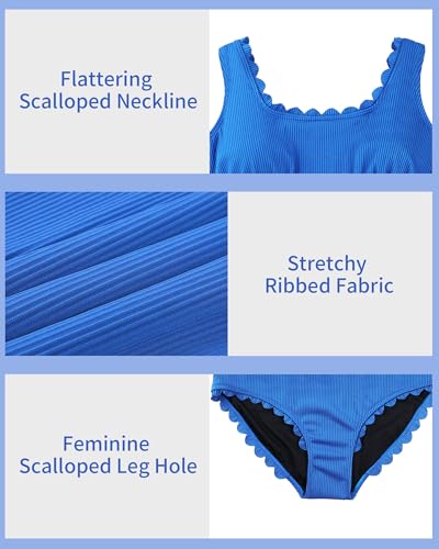 Image of Charmo Plus Size Swimsuit for Women 2026 Tummy Control Scalloped Ribbed One Piece Swimsuits Ruched Modest Bathing Suit