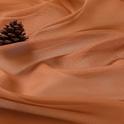 Image of Orange Bedroom Curtains 2 Panel Sets 96 Inch Length, 59 Inch Extra Wide Light Filtering Voile Drapes Light Airy Window Drapes for Patio Door Living Room Bedroom Dining, 59Wx96L Inches