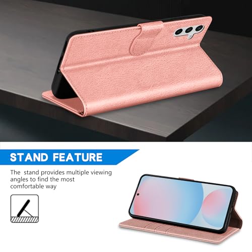 Image of ZZXX for Samsung Galaxy S25 Wallet Case with [RFID Blocking] Card Slot Kickstand Magnetic Closure Leather Flip Fold Protective Phone Case for Samsung Galaxy S25 5G Case Wallet(Rose Gold-6.2 inch)