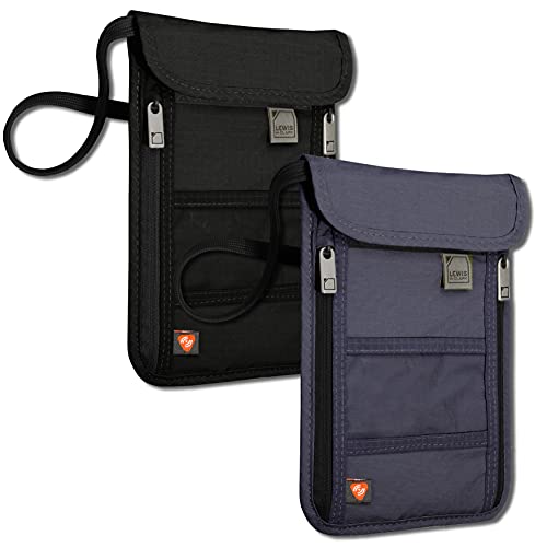 Lewis N. Clark RFID Blocking Stash Neck Wallet, Travel Pouch + Passport Holder for Women & Men, Black/Navy