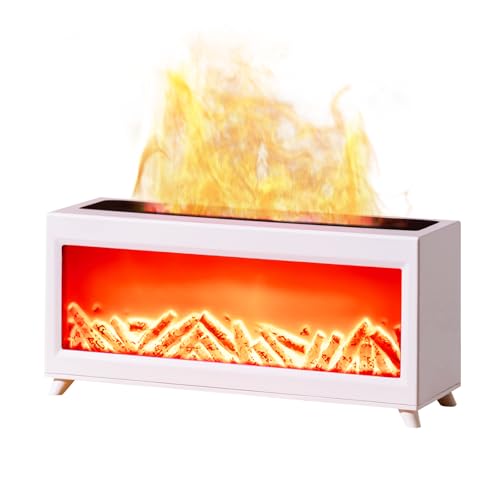 Ankrs Difusor Aceites Esenciales Flame, Humidificador Aceites Esenciales con Mando a Distancia, Difusor de Fuego con 4 Temporizador, Ideal para El Hogar La Oficina (Blanco)