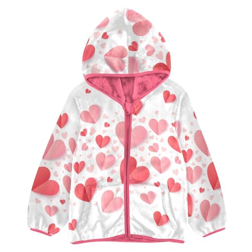 OTVEE Valentines Day Pink Heart Kids Hoodie Jacket Fall Spring Full Zip Warm Outwear Coat