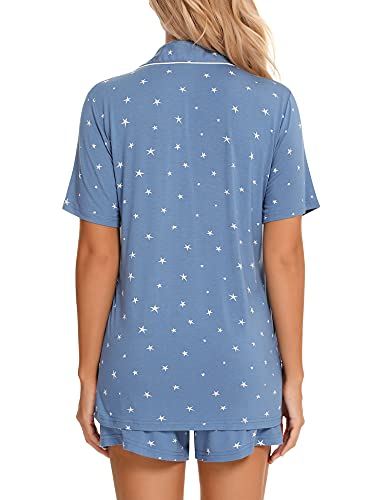 Image of Anjue Womens Pajamas Set Short Sleeve Sleepwear Button Down Nightwear Shorts Soft Pj Sets S-XXL
