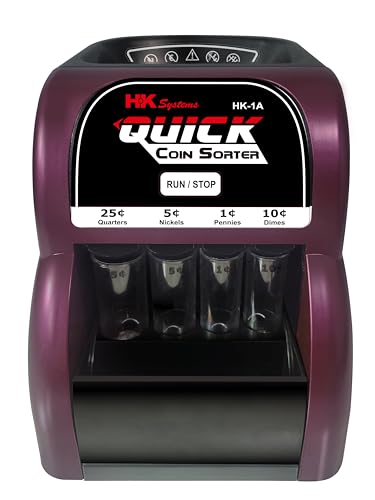 Image of HK SYSTEMS HK-1A, USD Coin Sorter, Sorts 260 Coins Per Minute into Coin Wrappers, 1 Row Coin Wrapper Tubes Included