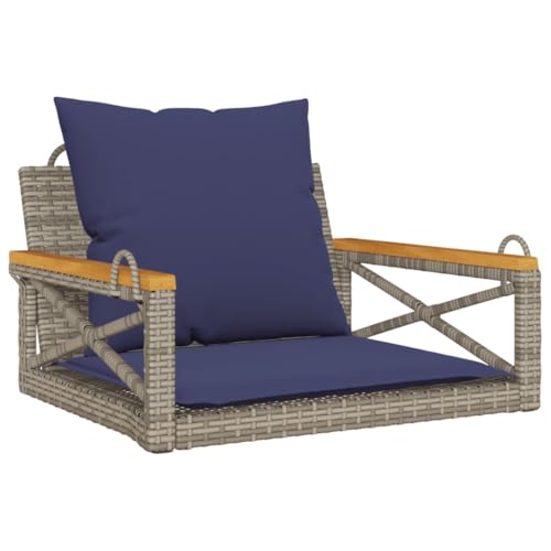 vidaXL Balancelle avec Coussins Gris 63x62x40 cm résine tressée, balancelle, Chaise Suspendue, siège de balançoire, balancelles, Chaise hamac