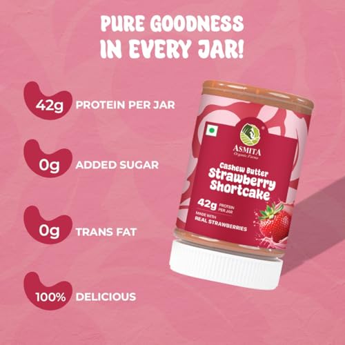 Image of Asmita Organic Farms Strawberry Cashew Butter 250g | Made with Real Strawberries | Naturally Sweetened | High-Protein | Vegan & Gluten-Free | No Preservatives | Rich & Creamy Nut Butter Spread