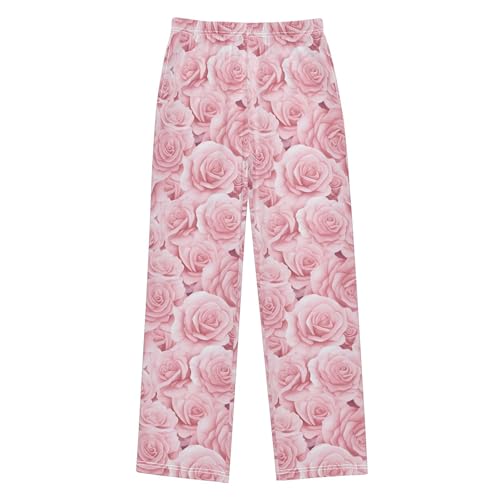 Pink Rose Long Pajama Pants Elastic Waist PJ Bottoms with Pockets S A1118392