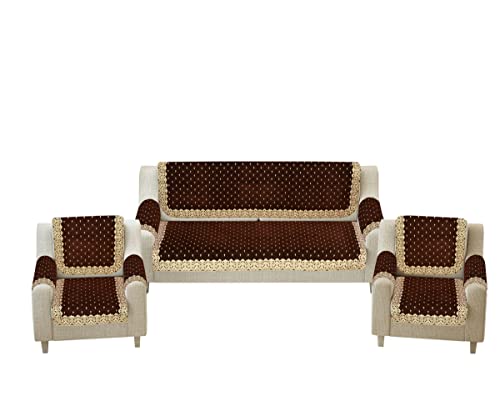 Image of Premium Velvet Sofa Cover Set of 5 Seater -with Arm Covers, 3,1,1 Seater 16 Pieces Sofa Back Slip Panels - Heavy Fabric Sofa Slip Protector with Back Covers, Coffee (Pack of 12)