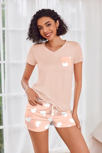 Image of Ekouaer Womens Pajama Sets Short Sleeve Pajamas for Women Sets Soft Lounge Sets Casual V Neck Sleepwear PJS