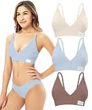 Livona 3 Pack Comfort Bra for Women- Padded Sports Bralette, Sexy V-Neck Wireless Everyday Bra, Crop