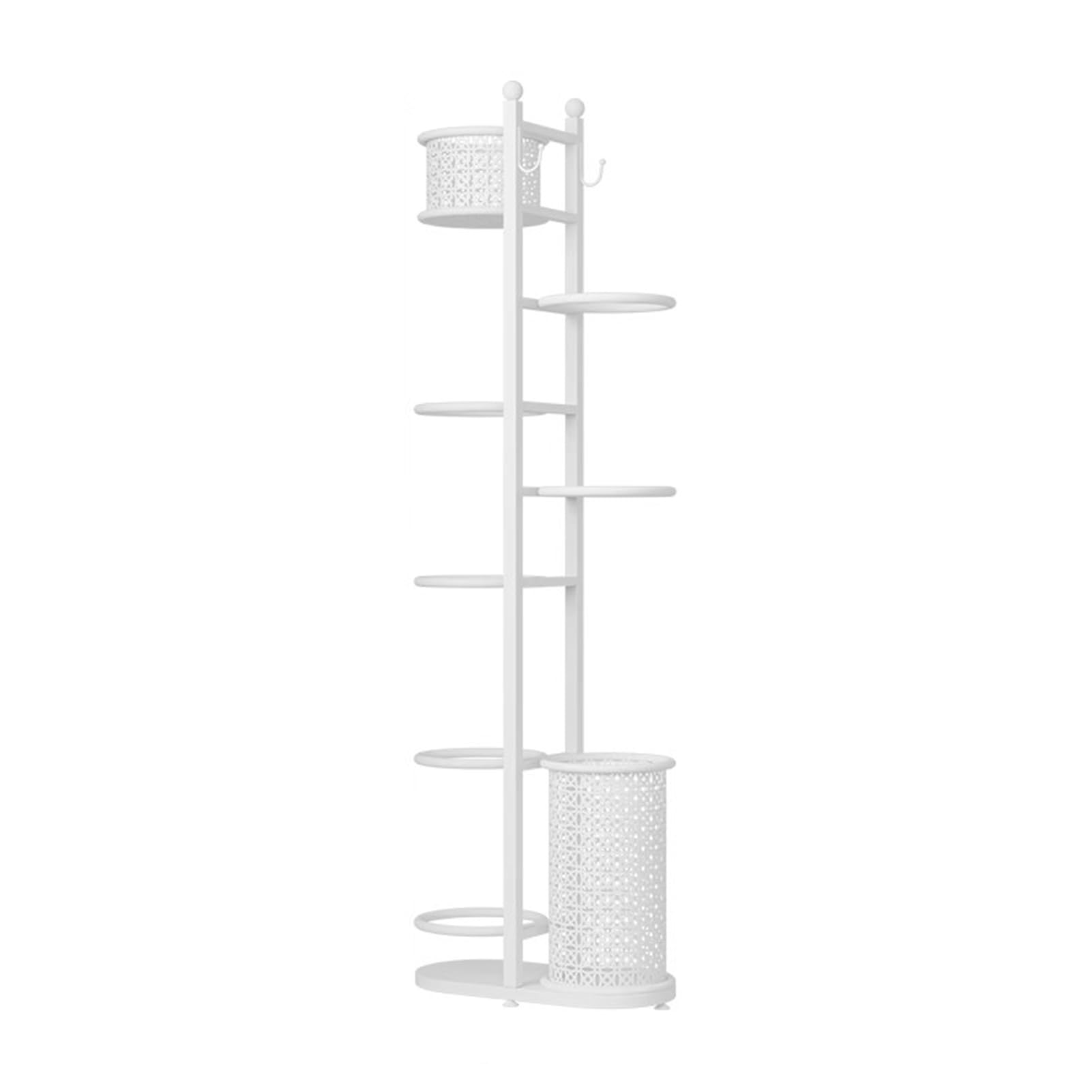 Bälleregal Bälleregal mit 2 Körben und Haken | Lagerregal für Sportgeräte | Wäscheständer für Fitnessstudio (Weiß 140cm | Kapazität 6) | Weiß 140cm | Kapazität 6