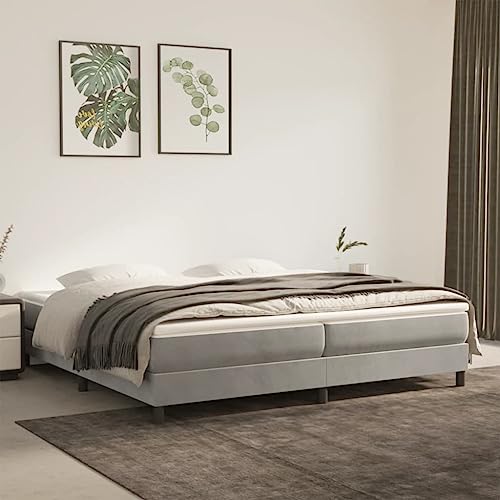 Baziroo Boxspringbett Hellgrau 200x200 cm Samt und Sperrholz Bed Support Boxbett Bocksprungbett Doppelbett Schlafzimmermöbel Bettgestell Bedframe Bed Shelf Bett Regal Matratze Nicht Enthalten