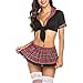 Ronony Weihnachten Dessous Set Damen sexyy Cosplay Dessous Kawaii Weihnachts SchulmäDchen Rollenspiel Dessous Set sexyy KostüMe Red Plaid Lace Set Damen Babydoll Dessous