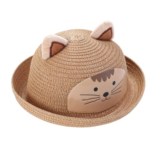 Girls Boys Fashionable Boys and Girls Summer Hat Cartoon Cat Design Breathable Khaki