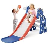67i Toddler Slide for Indoor & Outdoor Play with Basketball Hoop, Anti-Slip Steps, 46.8in Baby Climber (Blue)