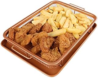 Rectangle Oven Crisper Tray Copper Colour, Non-Stick Air Fry Basket with Tray, Carbon Steel Crisping Basket for Even Cooking, No Turning Needed, Foods Without Oil (Rectangular Crisper and Tray)