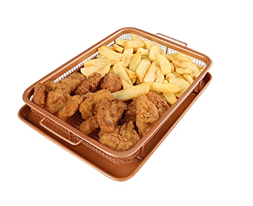 Crisper Tray for Oven Nonstick Copper Crisper Tray and Basket Air Fry in Your Oven Great for Baking and Crispy Foods