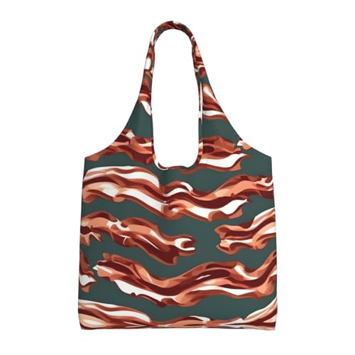 Sac fourre-tout imprimé bacon en toile noire robuste 36x32cm