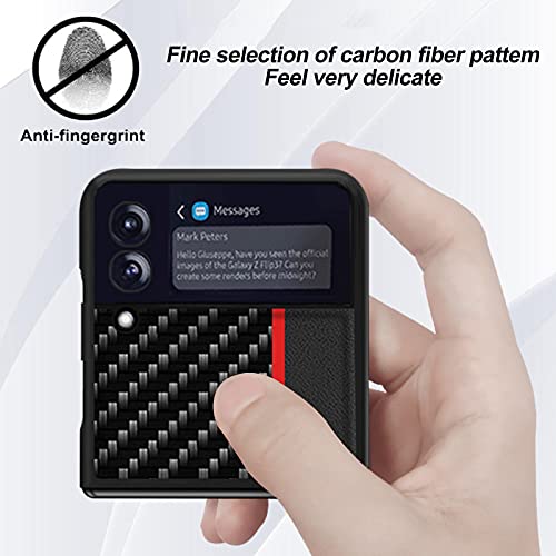 Fzloo For Samsung Galaxy Z Flip 3 Aramid Fiber Case, Luxury Carbon Fiber Texture Leather Pu Cases Hard Pc Bumper Shockproof Protective Cover For Samsung Galaxy Z Flip 3 5G (Black) #TOP2
