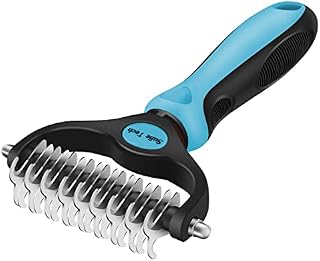 Sulie Tech Pet Grooming Brush - Double Sided Shedding and Dematting Undercoat Rake Comb for Dogs and Cats, Remove the Mats, Knots and Tangles Gently and Effectively
