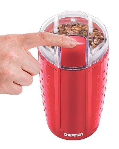 Chefman Electric One-Touch Coffee-Grinder for Fresh Coffee-Grounds, Durable Stainless Steel Blades, 100 Gram/ 3.5 oz. Bean Capacity, for Up to 12 Cups of Coffee, Powerful 150 Watt, Red