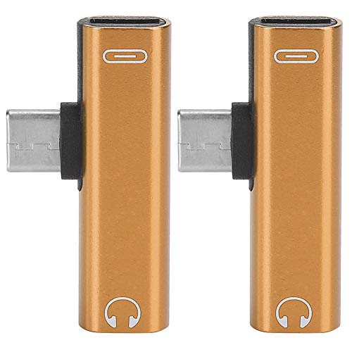 Adaptateur Audio 2 pièces USB C à 3.5 MM, Adaptateur de Prise Casque 2 en 1, Adaptateur de Distributeur de Casque de Chargeur de câble Audio d'assistance pour téléphone Portable(Or) Cover