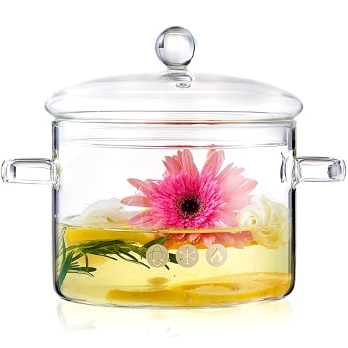 64Oz Clear Glass Simmer Pot For Cooking On Stove With Lid