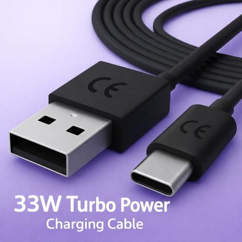 Image of 33W Turbo Charging USB A to C Data Cable for Motorola Edge 60 Fusion /Edge 50 Fusion /Edge 50 Ultra /50 Pro /Razr 50 Ultra /G45 /G54 /G64 /E40 /G35 /Edge 40 Neo & Support Other USB-C Devices - Black
