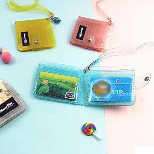 Clear Wallet Glitter Jelly Wallets Transparent Bifold Photocards Holder Lanyard Coin Pouch,Blue #TOP3
