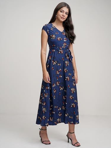 Image of Tokyo Talkies Women Navy Blue Printed Maxi Dress
