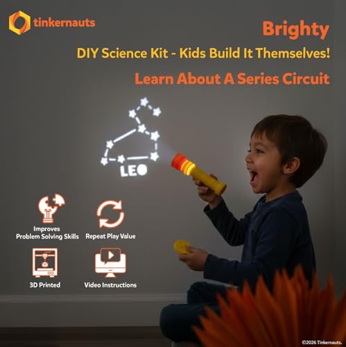 Image of Tinkernauts Brighty | DIY Kids Flashlight Projector | 3D Printed Electronic STEM Toy | 3 Constellations | Electronics & Circuits | Durable Non-Toxic | Birthday Gift Kids Ages 7 8 9 10 11 12 13 14