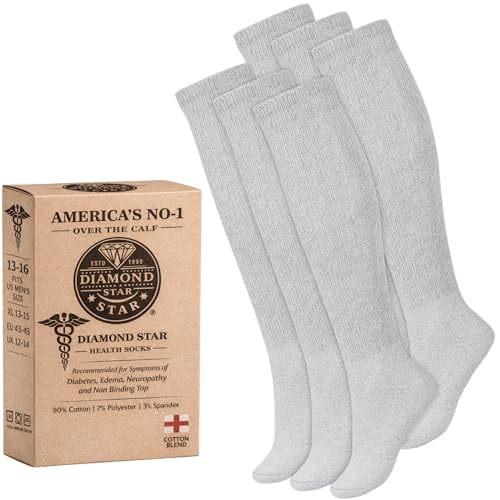 Diamond Star 6 Pairs Diabetic Knee High Socks for Men Over the Calf