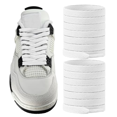 NDTEZUGT Shoelaces for Air Jordan 4 Sneakers 8mm Flat Durable Single-laye Replacement Basketball Shoe Laces (White 63/160cm)