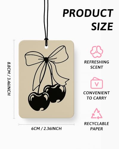 FISWAFY Black Coquette Girly Car Air Freshener 4 Pcs, Dark Retro Bow Cherry Ace Card Cheetah Hanging Air Freshener for Cars Closet Drawer Books, Preppy Girly Car Accessories Mirror Decor for Women