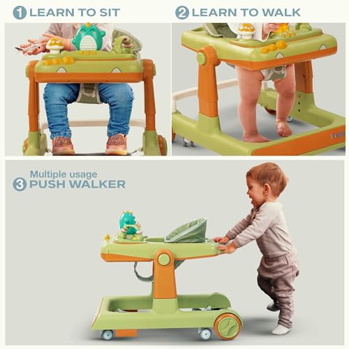 Image of Baybee Baby Walker for Kids with Height Adjustable & Tray, Activity Walker for Baby with Musical Toy Bar (Flix Green)