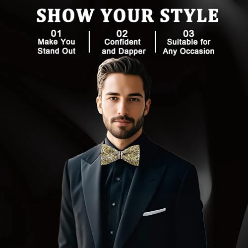 Image of Mens Rhinestone Bow Tie Pre-Tied Bow Ties for Men Adjustable Sparkle Sequin Bowtie Party Wedding