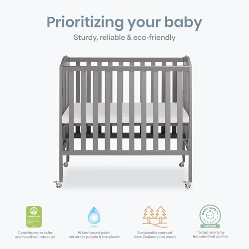 Dream On Me 3 in 1 Portable Folding Stationary Side Crib in Steel Grey, Greenguard Gold Certified, Safety Wheels with Locking Casters, Convertible, 3 Mattress Heights - image 5