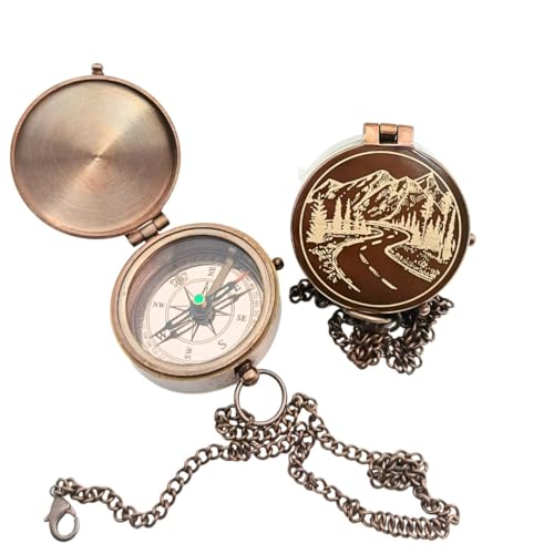 Brújula de latón vintage hecha a mano con estuche de cuero miniatura 6
