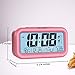 Peakeep Digital Alarm Clock with 2 Alarms for Workdays, Indoor Temperature and Smart Night Light, Battery Operated Only (Pink)