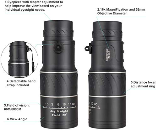 Monocular Telescope,16x52 Monocular Dual Focus Optics Zoom Telescope, Day & Low Night Vision- [Upgrade] Waterproof Monocular with Durable and Clear FMC BAK4 Prism Dual Focus for Bird - Thumbnail 3