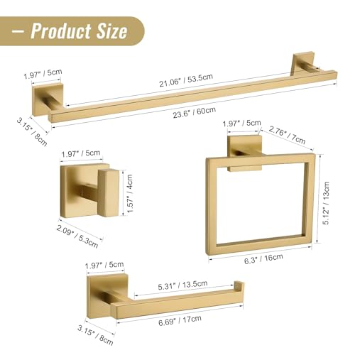 YACVCL Towel Bar Set, 5-Piece Brushed Gold Bathroom Hardware Set, Gold Bathroom Accessories Set, SUS304 Stainless Steel 23.6 Inch Towel Holder Towel Racks Set Wall Mounted - Image 6
