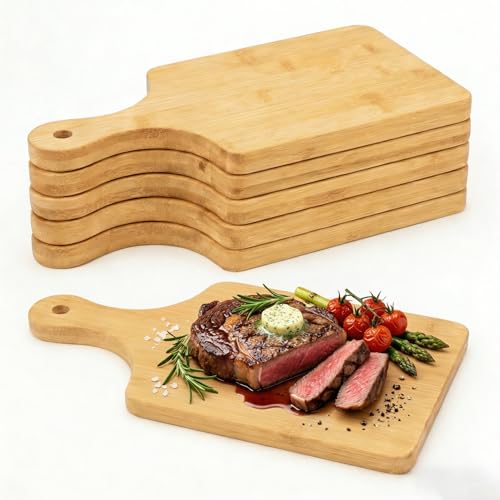 Set 6 tablas de cortar de bambú con mango 31x15x1 cm