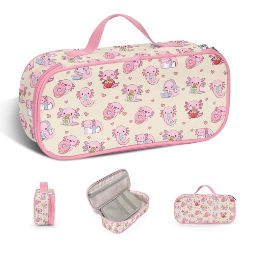Image of Axolotl Pencil Case, Axolotl Pen Bag For School, Pink Pencil Case For Kids Girls Boys, Large Capacity Desk Organizer School, Pink Pen Box Birthday Gifts