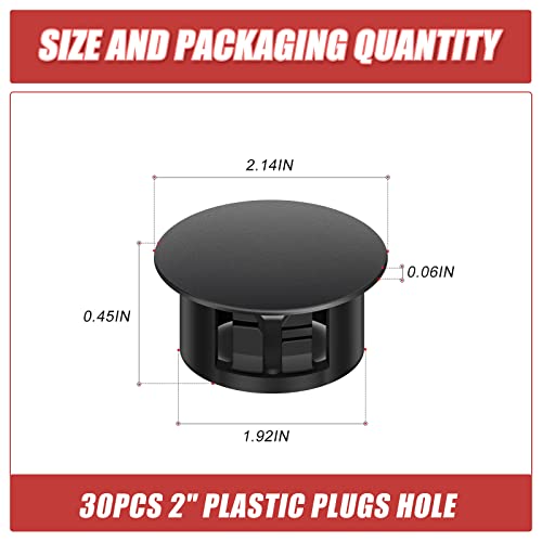 Image of 30PCS 2 inch Black Plastic Plugs Hole, Round PA66 Plug Furniture Hole Decorative Cover