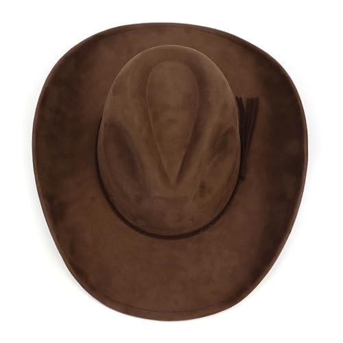 Image of Western Cowboy Hat for Women Men Classic Fedora Hats Wide Brim Suede Cowboy Hat for Women with Buckle Belt
