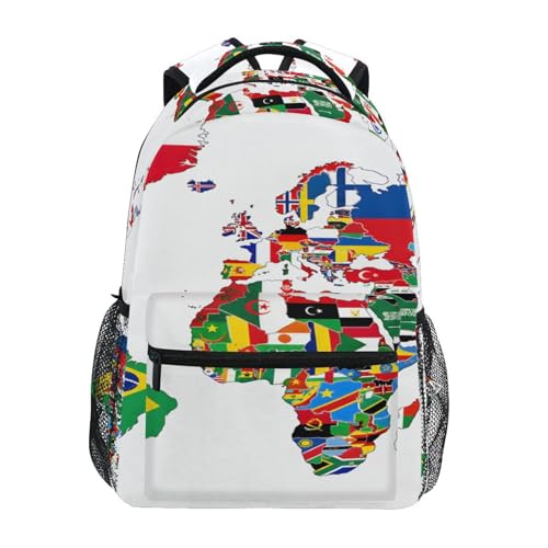 senya Mochila Escolar Com Bandeira Nacional E Mapa-Múndi Para Adolescentes, Meninas Meninos, Bolsa De Viagem