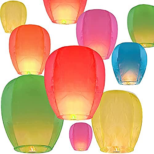 30 Pack Chinese Lantern To Release In Sky Paper Memorial Lunar Floating Decorations Biodegradable Flying For Funeral Service，Celebration Of Life (Multicolored) #TOP6