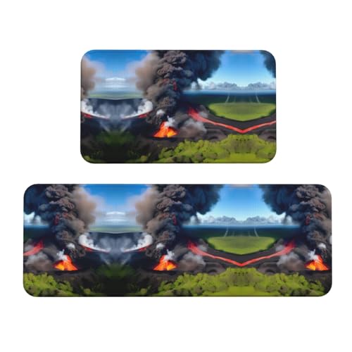 Kilauea Volcano Bloom - Juego de 2 tapetes de cocina antideslizantes para el suelo de Navidad