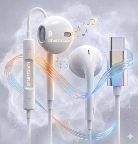 Image of cShot Type C Earphones for iPhone 15 /16 Series, Wired Earbuds with Mic, Hi-Fi Stereo Sound, Deep Bass, in-Line Controls, Type C Connector, Noise Isolation, Tangle Free Cable - White