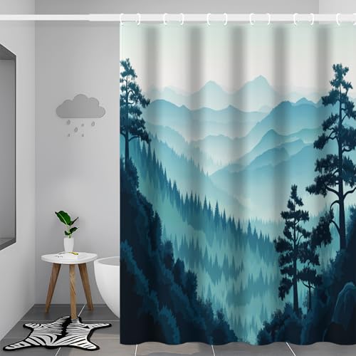 Rideau de douche imperméable lavable avec ourlet lesté et design paysage abstrait